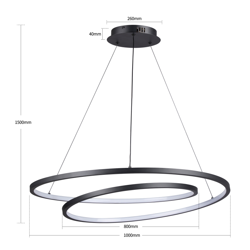 Brilagi - Dimbare LED-hanglamp aan kabel TWISTER LED/105W/230V 3000-6000K Ø 100 cm zwart + afstandsbediening