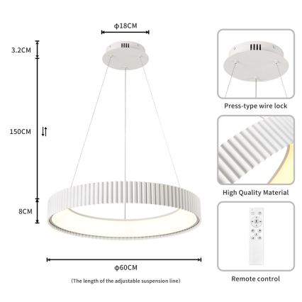 BRILAGI - Dimbare hanglamp aan kabel FALCON MODERN LED/54W/230V 3000-6000K Ø 60 cm wit + afstandsbediening
