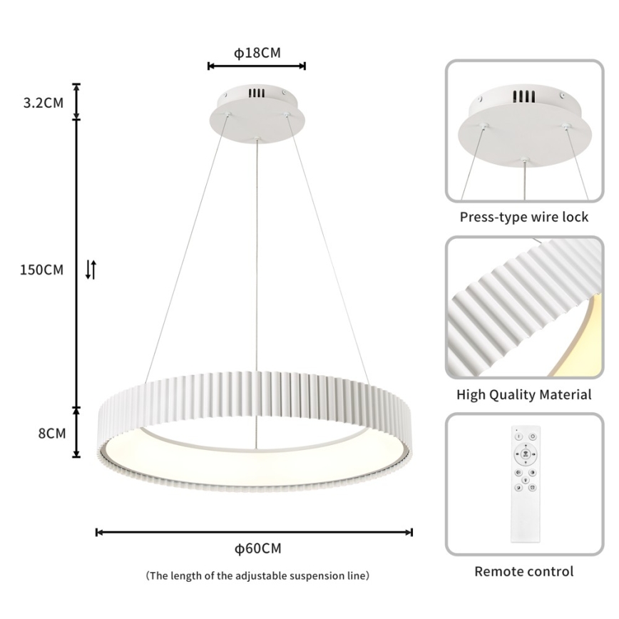 BRILAGI - Dimbare hanglamp aan kabel FALCON MODERN LED/54W/230V 3000-6000K Ø 60 cm wit + afstandsbediening
