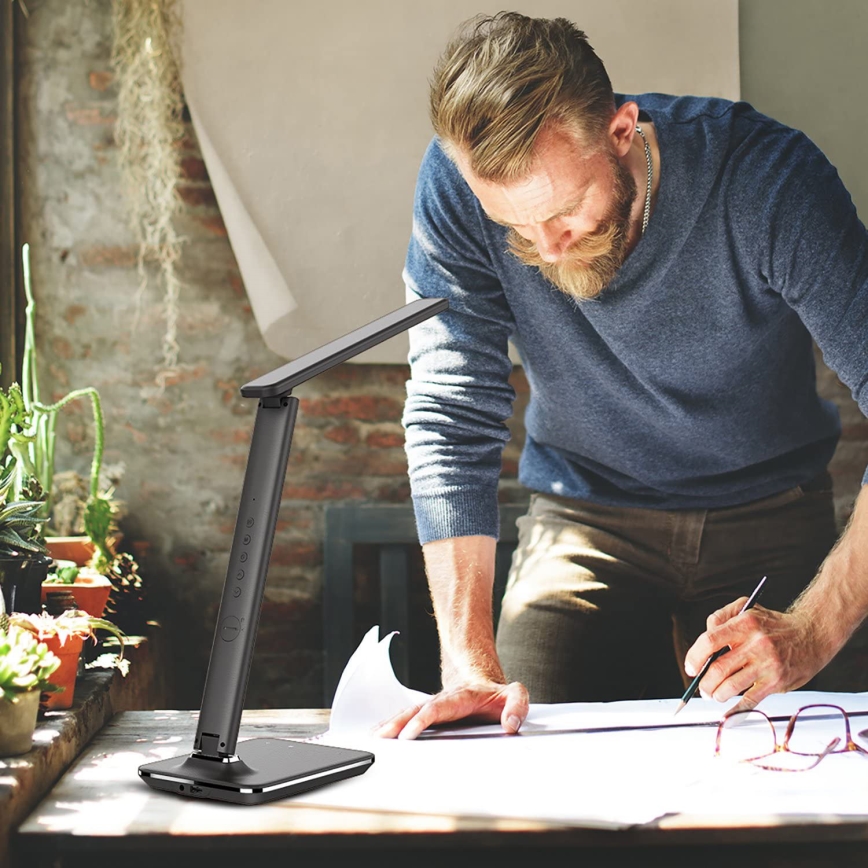 Brilagi - dimbare LED-tafellamp met draadloze QI-oplader en USB REGINA LED/8,5W/230V zwart