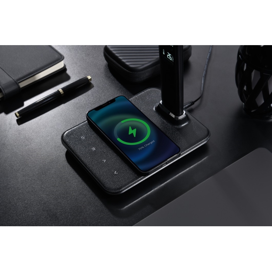 Brilagi - dimbare LED-tafellamp met draadloze QI-oplader en USB REGINA LED/8,5W/230V zwart