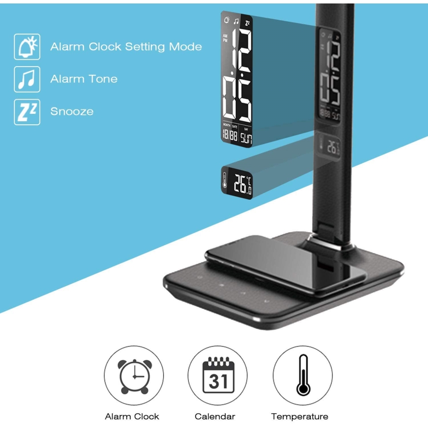 Brilagi - dimbare LED-tafellamp met draadloze QI-oplader en USB REGINA LED/8,5W/230V zwart