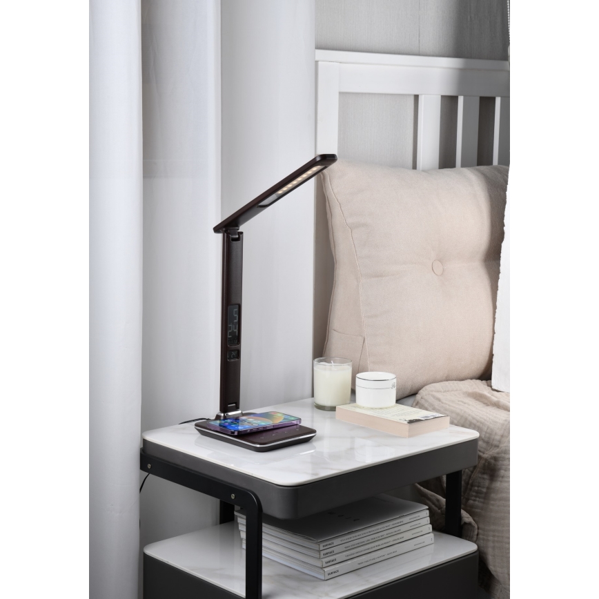 Brilagi - REGINA LED-dimbare tafellamp met draadloos QI-opladen en USB LED/8,5W/230V bruin