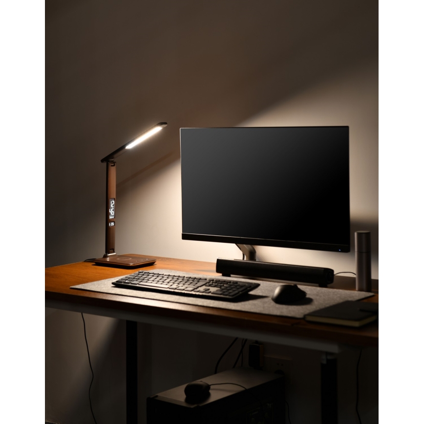 Brilagi - REGINA LED-dimbare tafellamp met draadloos QI-opladen en USB LED/8,5W/230V bruin