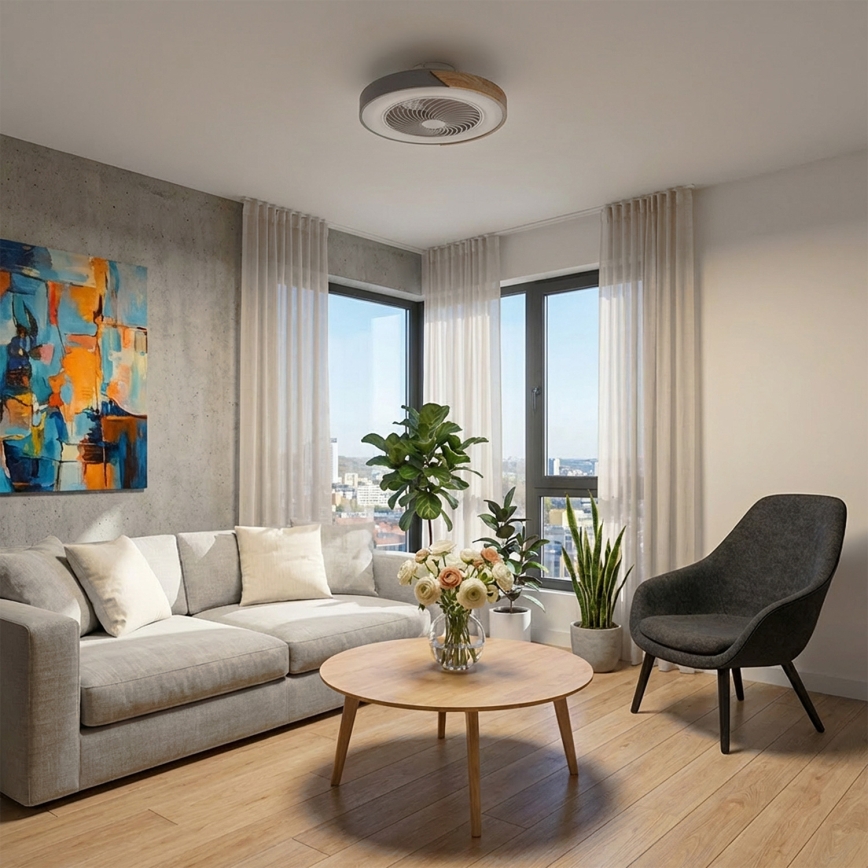 Brilagi - Dimbare LED-plafondventilator LED/38W/230V 3000-6500K Ø 50 cm grijs/eiken + afstandsbediening