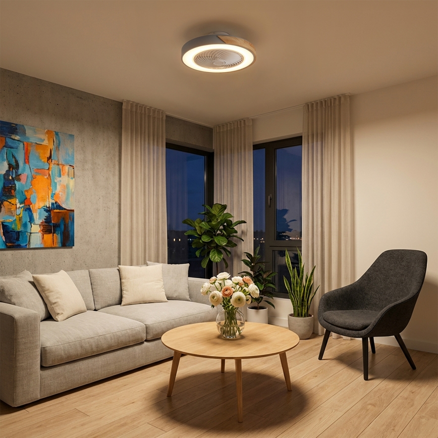 Brilagi - Dimbare LED-plafondventilator LED/38W/230V 3000-6500K Ø 50 cm grijs/eiken + afstandsbediening