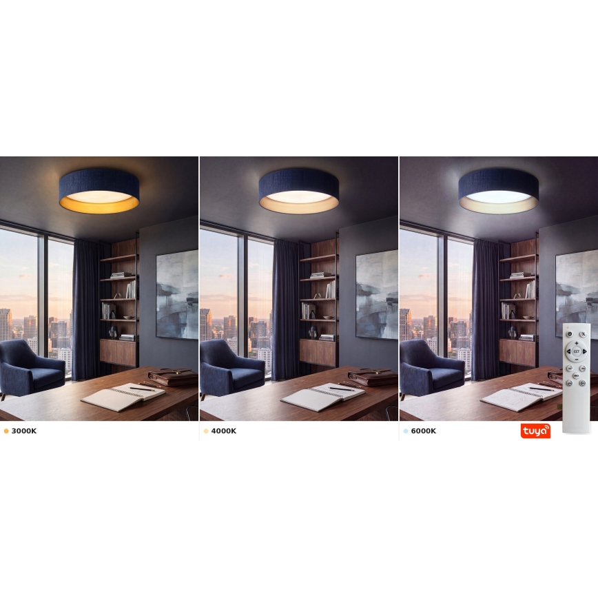 Brilagi - LED-dimbare plafondlamp VELVET SMARTIX LED/36W/230V 3000-6000K Ø 55 cm blauw/goud Wi-Fi Tuya Beacon + afstandsbediening