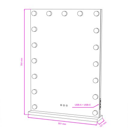 BRILAGI - LED dimbare make-upspiegel HOLLYWOOD LED/15W/230V CCT + 2x USB 55x77 cm wit