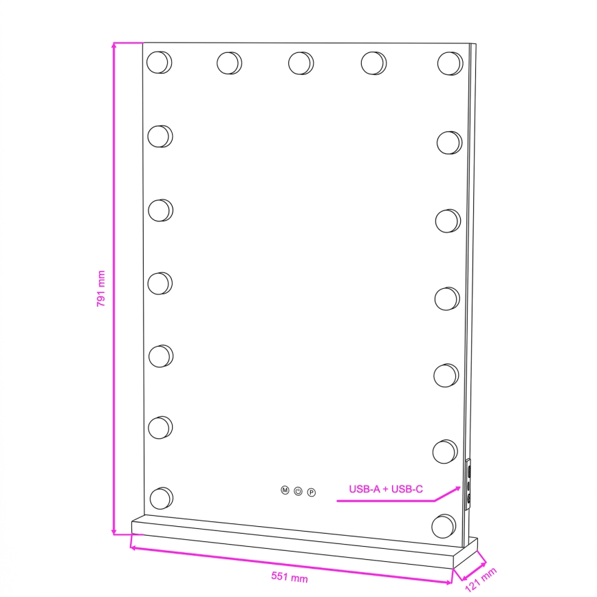BRILAGI - LED dimbare make-upspiegel HOLLYWOOD LED/15W/230V CCT + 2x USB 55x77 cm wit