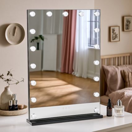 BRILAGI - Dimbare make-upspiegel HOLLYWOOD LED/15W/230V CCT + 2x USB 55x77 cm zwart