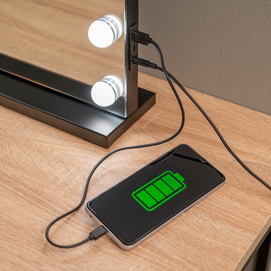 BRILAGI - Dimbare make-upspiegel HOLLYWOOD LED/15W/230V CCT + 2x USB 55x77 cm zwart