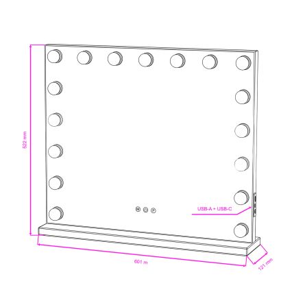 BRILAGI - Dimbare LED make-upspiegel HOLLYWOOD LED/15W/230V CCT + 2x USB 60x50 cm wit