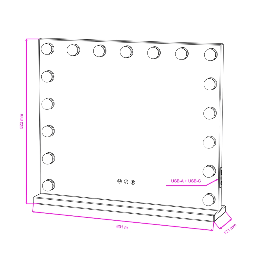 BRILAGI - Dimbare LED make-upspiegel HOLLYWOOD LED/15W/230V CCT + 2x USB 60x50 cm wit