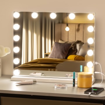 BRILAGI - LED dimbare make-upspiegel HOLLYWOOD LED/15W/230V CCT + USB wit