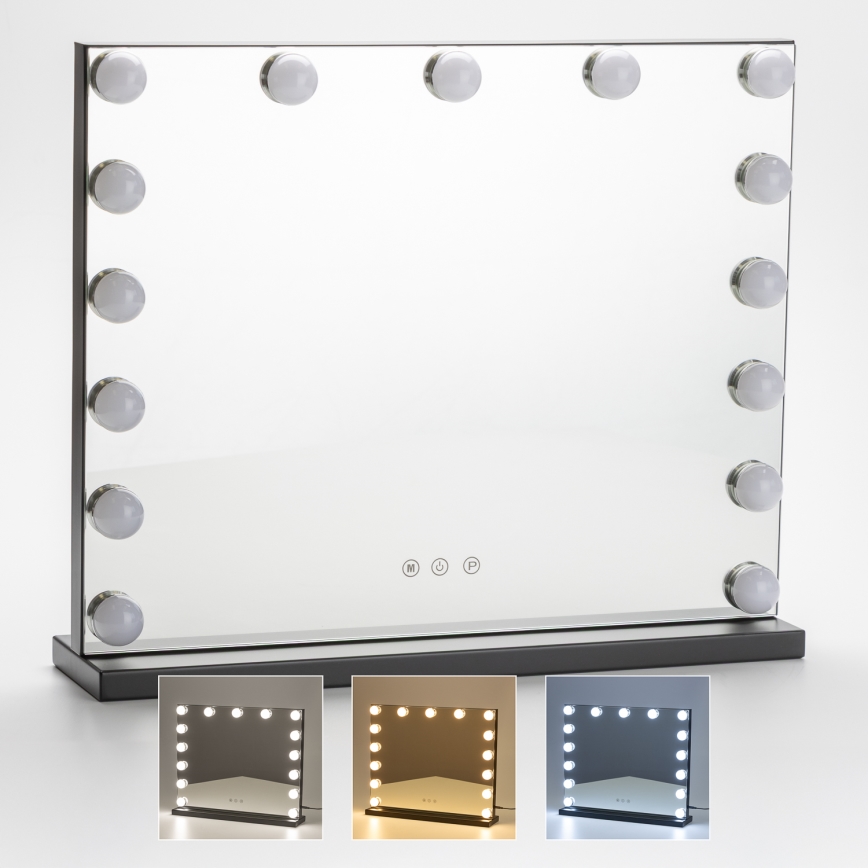 BRILAGI - LED dimbare make-upspiegel HOLLYWOOD LED/15W/230V CCT + USB zwart