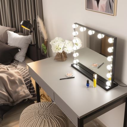 BRILAGI - LED dimbare make-upspiegel HOLLYWOOD LED/15W/230V CCT + USB zwart