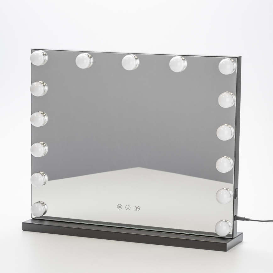 BRILAGI - LED dimbare make-upspiegel HOLLYWOOD LED/15W/230V CCT + USB zwart