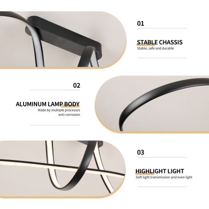 Brilagi - Dimbare LED-opbouwlamp TWISTER LED/60W/230V 3000-6000K zwart + afstandsbediening