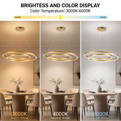 BRILAGI - LED-dimbare pendellamp aan kabel TWISTER LED/105W/230V 3000–6000K Ø 100 cm goud + afstandsbediening