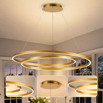BRILAGI - LED-dimbare pendellamp aan kabel TWISTER LED/105W/230V 3000–6000K Ø 100 cm goud + afstandsbediening