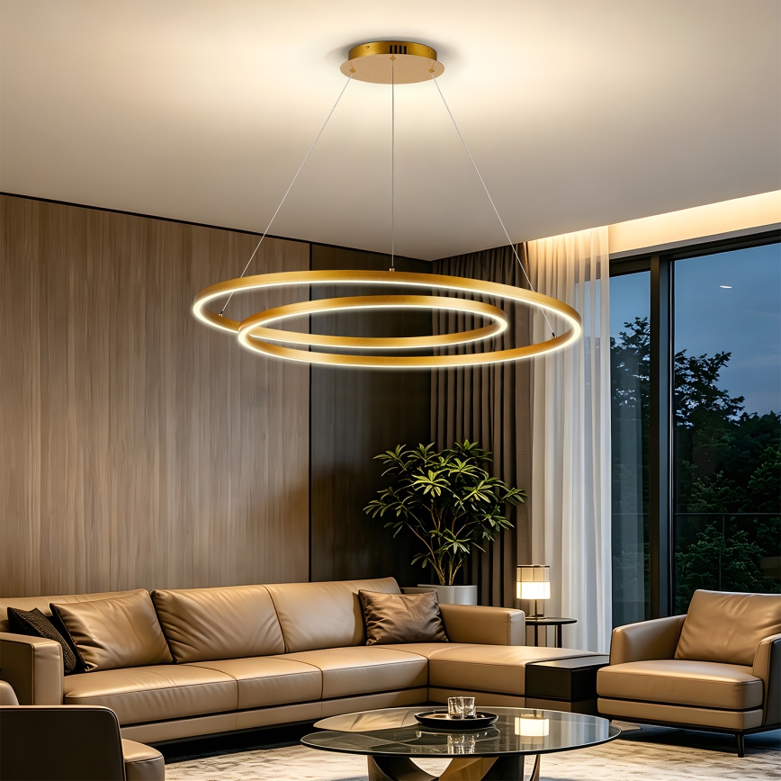 BRILAGI - LED-dimbare pendellamp aan kabel TWISTER LED/105W/230V 3000–6000K Ø 100 cm goud + afstandsbediening