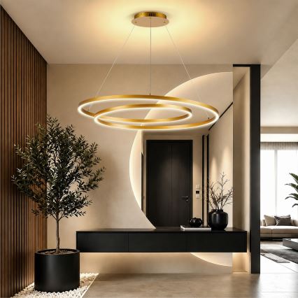 BRILAGI - LED-dimbare pendellamp aan kabel TWISTER LED/105W/230V 3000–6000K Ø 100 cm goud + afstandsbediening