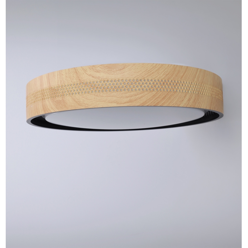 Brilagi - Dimbare LED-plafondlamp COCI LED/48W/230V 3000-6500K Ø 39 cm houtdecor/zwart + afstandsbediening