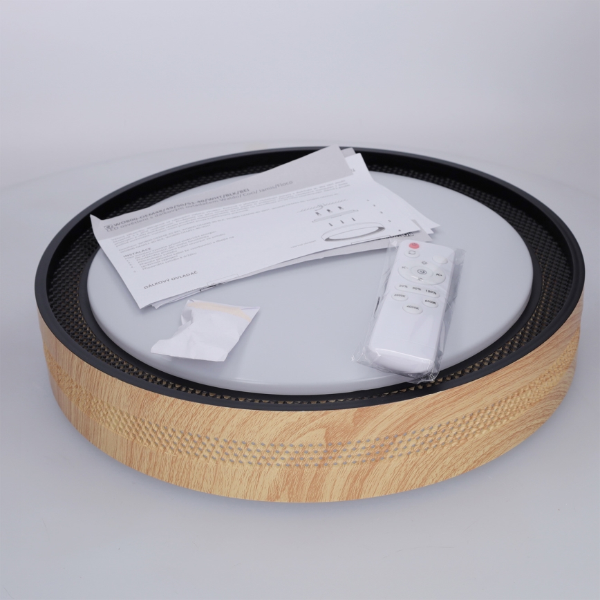 Brilagi - Dimbare LED-plafondlamp COCI LED/48W/230V 3000-6500K Ø 39 cm houtdecor/zwart + afstandsbediening