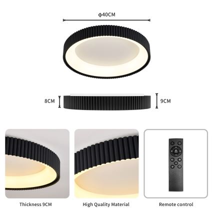 Brilagi - LED dimbare plafondlamp FALCON MODERN LED/30W/230V 3000-6500K Ø 40 cm zwart + afstandsbediening