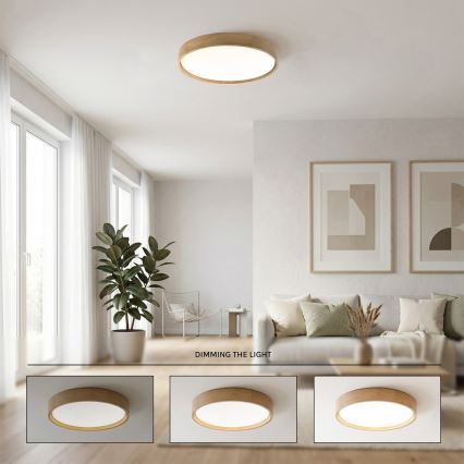 Brilagi - LED dimbare plafondlamp MANAROLA REMOTE LED/36W/230V 3000-6500K Ø51 cm eiken + afstandsbediening