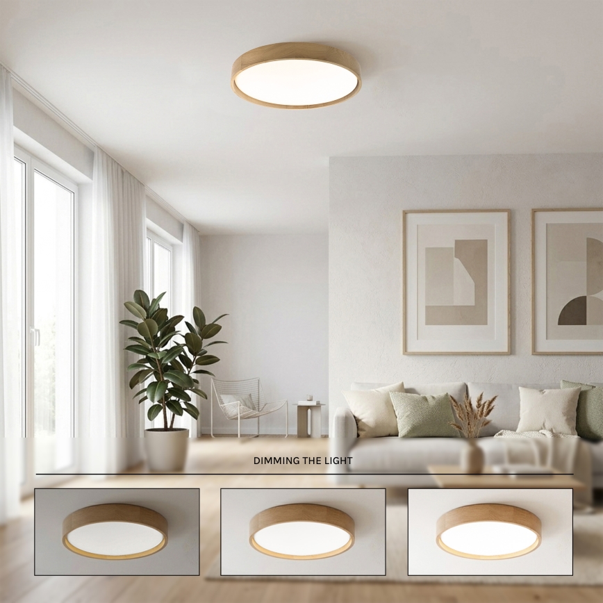 Brilagi - LED dimbare plafondlamp MANAROLA REMOTE LED/36W/230V 3000-6500K Ø51 cm eiken + afstandsbediening