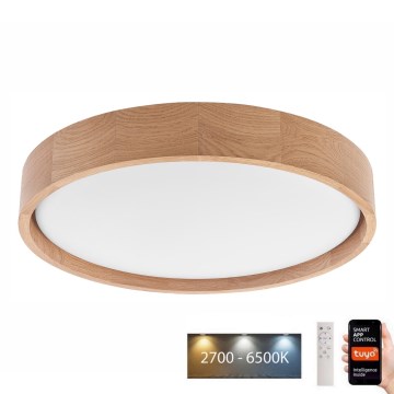 Brilagi - LED dimbare plafondlamp MANAROLA SMART LED/24W/230V 2700-6500K eiken Ø 41 cm Wi-Fi + Tuya afstandsbediening