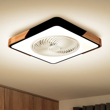 Brilagi - LED dimbare plafondlamp met ventilator LED/30W/230V 3000-6500K zwart/eik + afstandsbediening