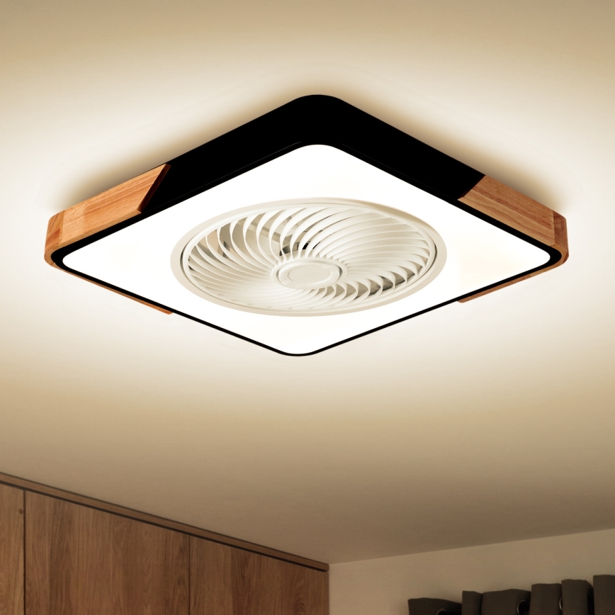 Brilagi - LED dimbare plafondlamp met ventilator LED/30W/230V 3000-6500K zwart/eik + afstandsbediening