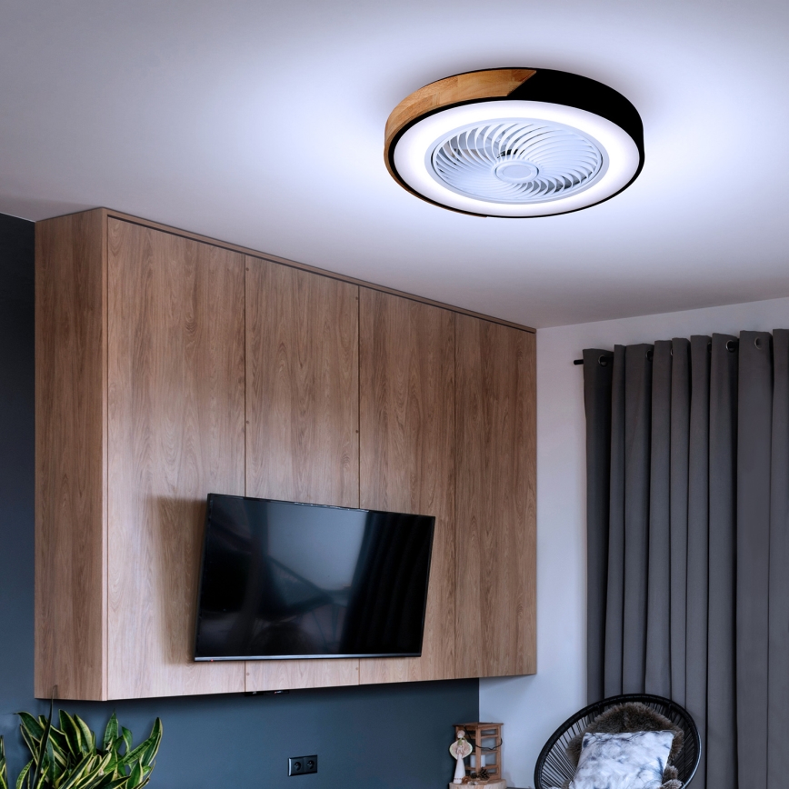 Brilagi - Dimbare LED-plafondlamp met ventilator LED/30W/230V 3000-6500K Ø 50 cm zwart/eiken + afstandsbediening