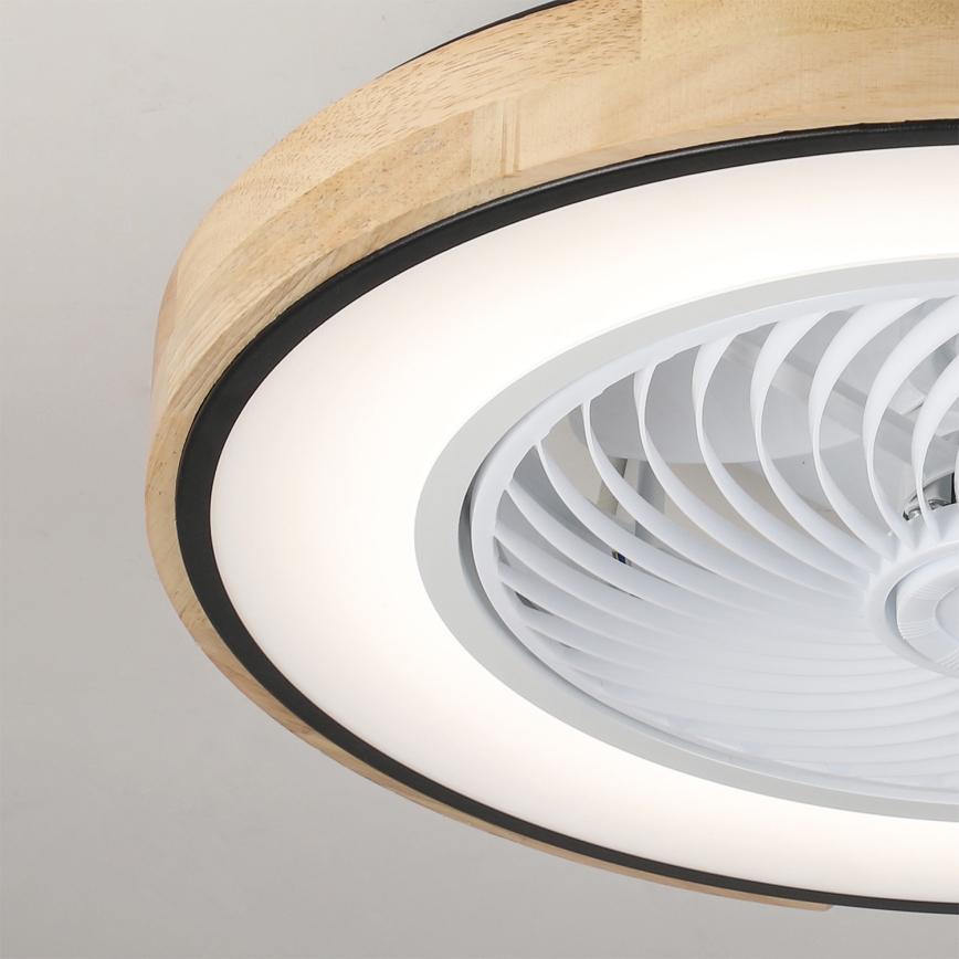 Brilagi - Dimbare LED-plafondlamp met ventilator LED/30W/230V 3000-6500K Ø 50 cm zwart/eiken + afstandsbediening