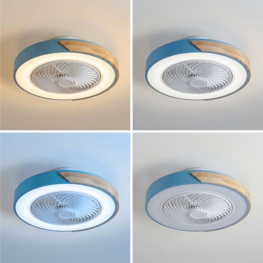 Brilagi - Dimbare LED-plafondlamp met ventilator LED/38W/230V 3000-6500K Ø 50 cm blauw/eiken + afstandsbediening