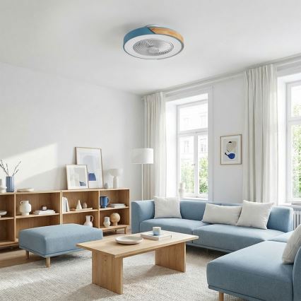 Brilagi - Dimbare LED-plafondlamp met ventilator LED/38W/230V 3000-6500K Ø 50 cm blauw/eiken + afstandsbediening
