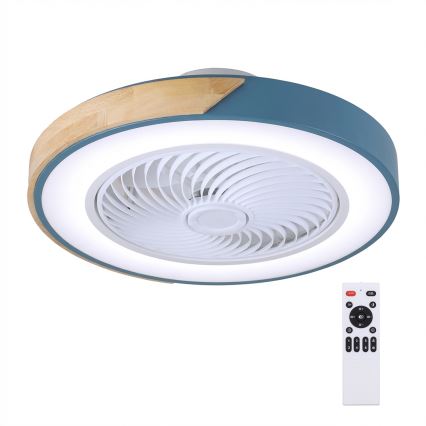 Brilagi - Dimbare LED-plafondlamp met ventilator LED/38W/230V 3000-6500K Ø 50 cm blauw/eiken + afstandsbediening