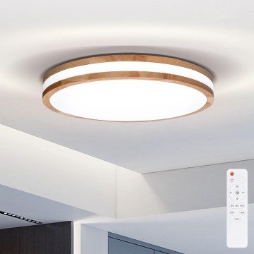 Brilagi - LED dimbare plafondlamp MOLINA LED/48W/230V 3000-6500K eiken pr. 38 cm + afstandsbediening
