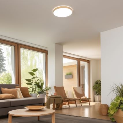 Brilagi - Dimbare LED-plafondlamp PINE LED/24W/230V hout Ø 42 cm 3000-6500K + afstandsbediening