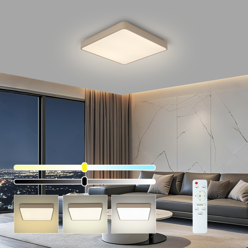 Brilagi - LED dimbare plafondlamp POOL LED/48W/230V 3000-6000K 50x50 cm beige + afstandsbediening