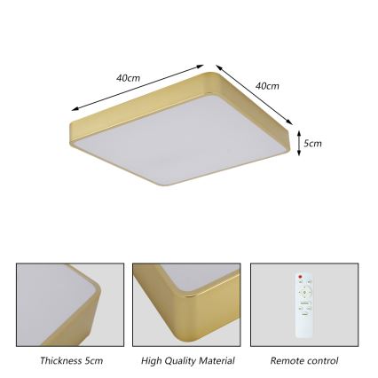 BRILAGI - LED-dimbare plafondlamp POOL SQUARE LED/36W/230V 3000-6000K 40x40 cm goud + afstandsbediening