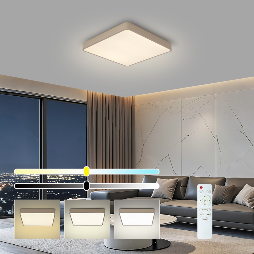 BRILAGI - LED dimbare plafondlamp POOL SQUARE LED/48W/230V 3000-6000K 50x50 cm beige + afstandsbediening