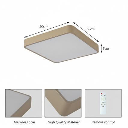 BRILAGI - LED dimbare plafondlamp POOL SQUARE LED/48W/230V 3000-6000K 50x50 cm beige + afstandsbediening