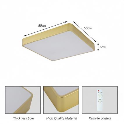 Brilagi - LED-dimbare plafondlamp POOL SQUARE LED/48W/230V 3000-6000K 50x50 cm gouden + afstandsbediening