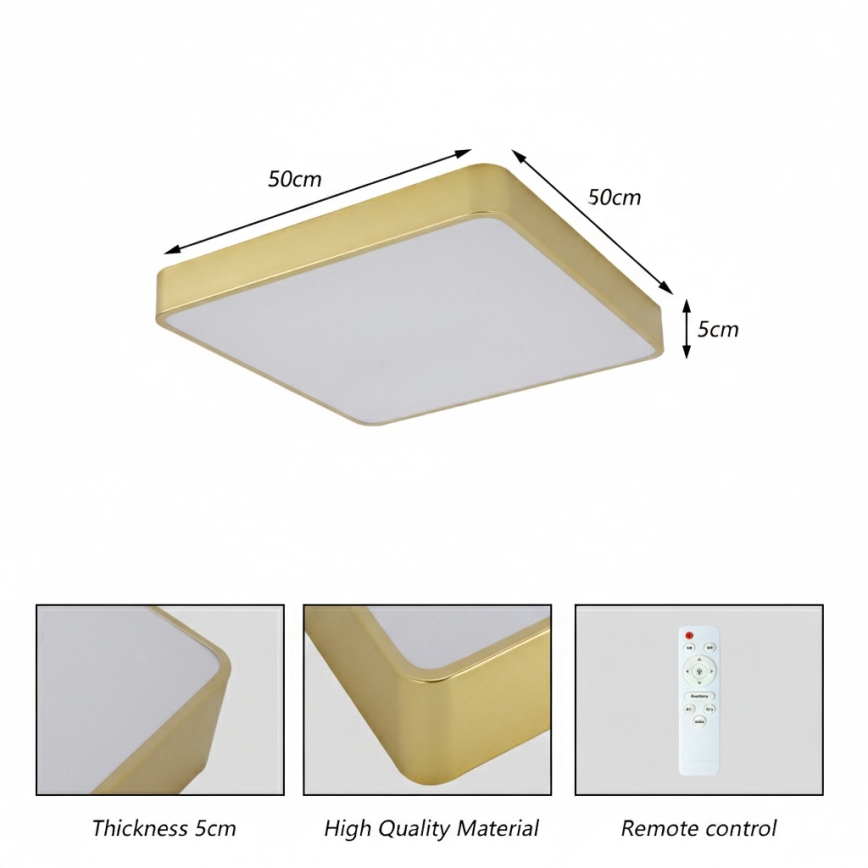Brilagi - LED-dimbare plafondlamp POOL SQUARE LED/48W/230V 3000-6000K 50x50 cm gouden + afstandsbediening