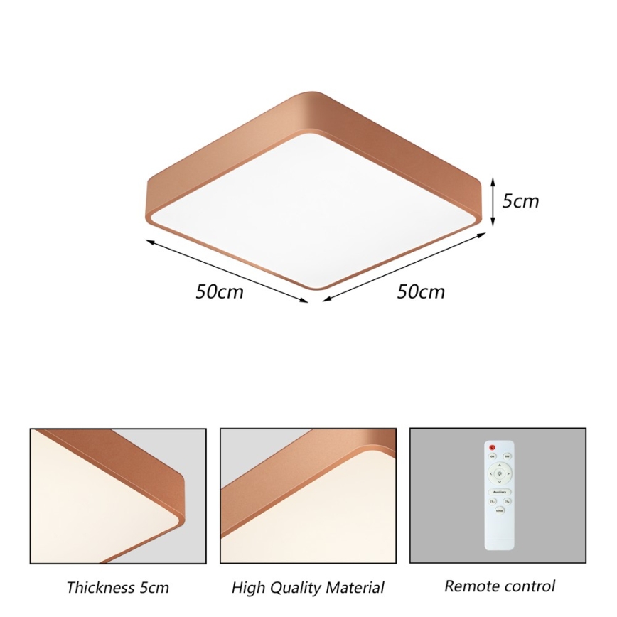 BRILAGI - Dimbare LED plafondlamp POOL SQUARE LED/48W/230V 3000-6000K 50x50 cm bronskleurig + inclusief afstandsbediening