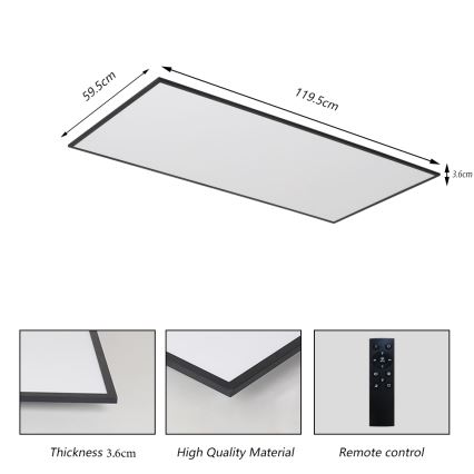 Brilagi - Dimbare LED-plafondlamp SLIMFRAME LED/80W/230V 120x60 cm 3000-6000K zwart + afstandsbediening
