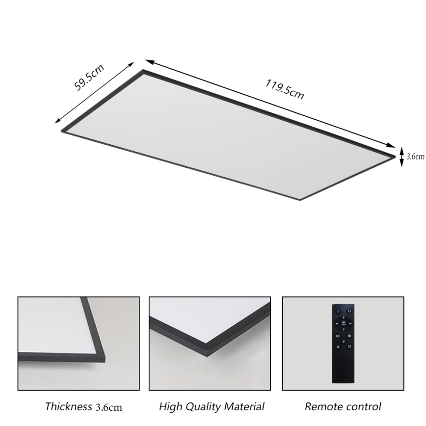 Brilagi - Dimbare LED-plafondlamp SLIMFRAME LED/80W/230V 120x60 cm 3000-6000K zwart + afstandsbediening